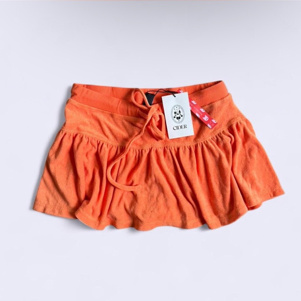 Cider Terry Orange Skort NWT Ruffle Hem Drawstring Mid Rise Women’s L - Picture 2 of 7